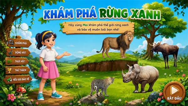 Trò chơi Khám phá rừng xanh trong bài giảng AI Tiếng Việt 1 tuần 2